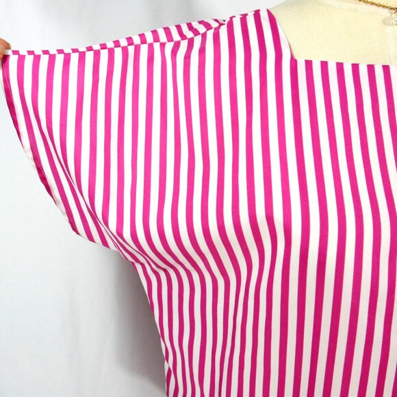 Vintage Lady Arrow Mistique Pink White Striped Button Blouse Top Tunic L 1980s - Picture 4 of 6